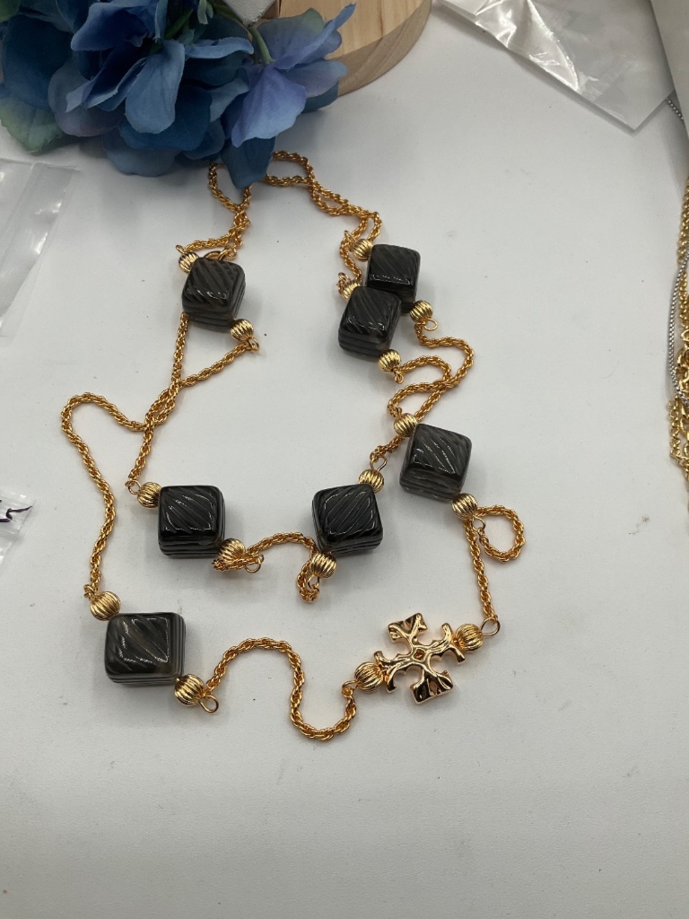 Tory Burch Gold Necklace with Black Beads - Picture 3 of 4